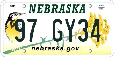 NE license plate 97GY34