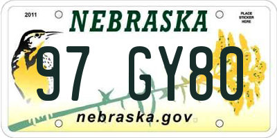 NE license plate 97GY80
