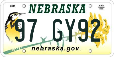 NE license plate 97GY92