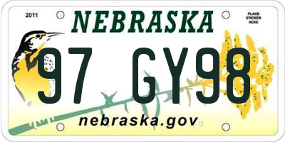 NE license plate 97GY98