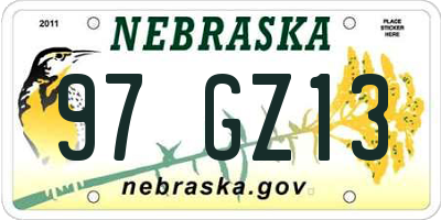 NE license plate 97GZ13