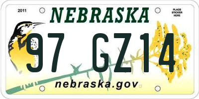 NE license plate 97GZ14