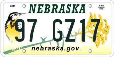 NE license plate 97GZ17