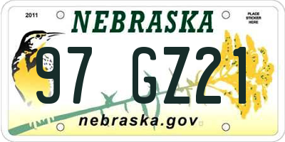 NE license plate 97GZ21