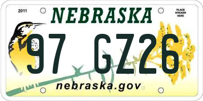 NE license plate 97GZ26