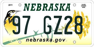 NE license plate 97GZ28