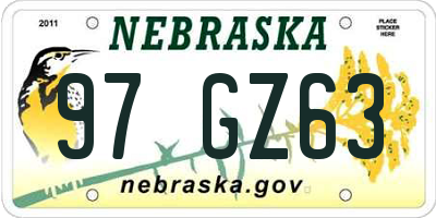 NE license plate 97GZ63