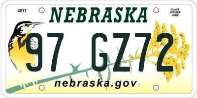 NE license plate 97GZ72