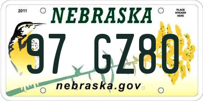 NE license plate 97GZ80