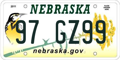 NE license plate 97GZ99