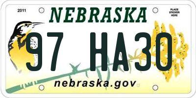 NE license plate 97HA30