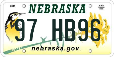 NE license plate 97HB96