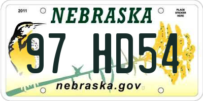 NE license plate 97HD54