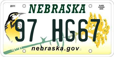 NE license plate 97HG67