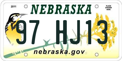NE license plate 97HJ13