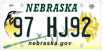 NE license plate 97HJ92
