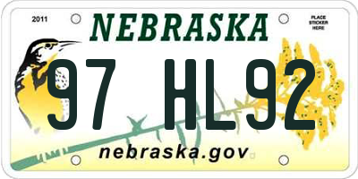 NE license plate 97HL92