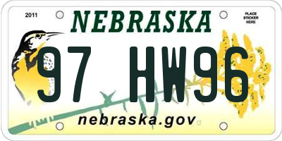 NE license plate 97HW96