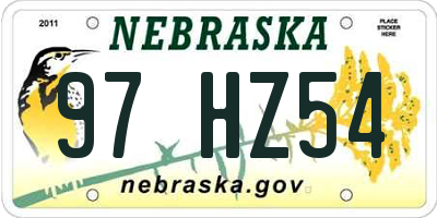 NE license plate 97HZ54