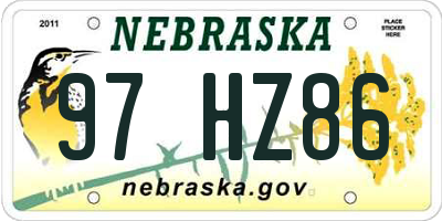 NE license plate 97HZ86