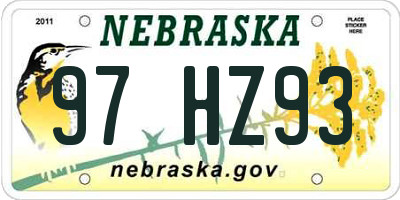NE license plate 97HZ93