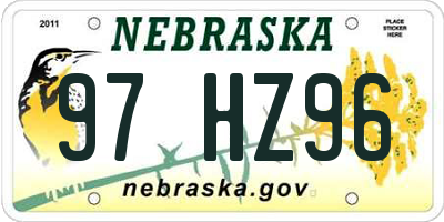 NE license plate 97HZ96