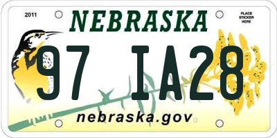 NE license plate 97IA28