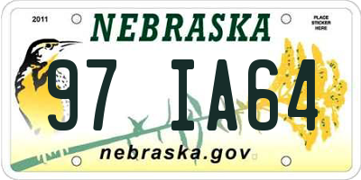 NE license plate 97IA64
