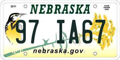 NE license plate 97IA67