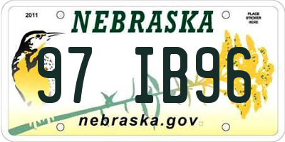 NE license plate 97IB96