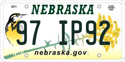 NE license plate 97IP92