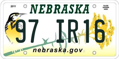 NE license plate 97IR16