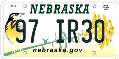 NE license plate 97IR30