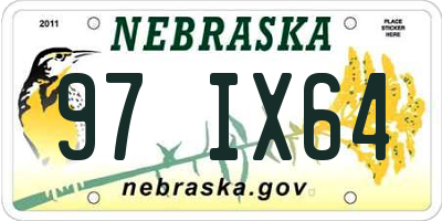 NE license plate 97IX64