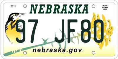 NE license plate 97JF80