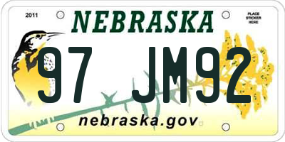 NE license plate 97JM92