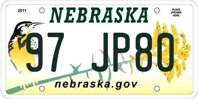 NE license plate 97JP80