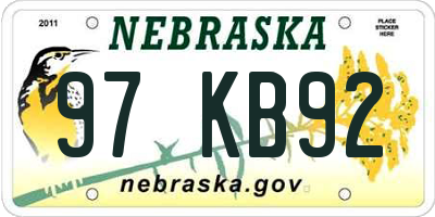NE license plate 97KB92