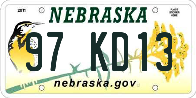 NE license plate 97KD13