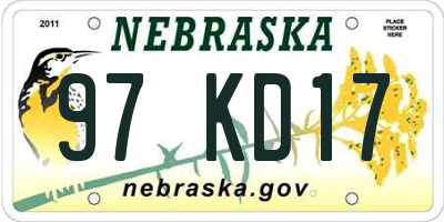 NE license plate 97KD17