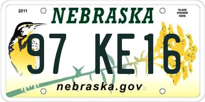 NE license plate 97KE16