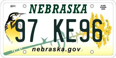 NE license plate 97KE96