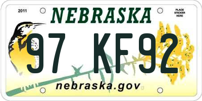NE license plate 97KF92