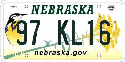 NE license plate 97KL16