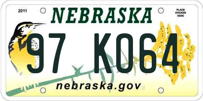 NE license plate 97KO64
