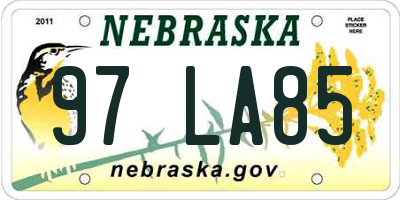 NE license plate 97LA85