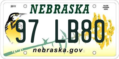 NE license plate 97LB80