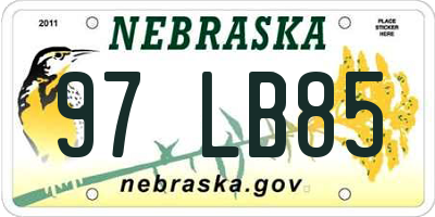 NE license plate 97LB85