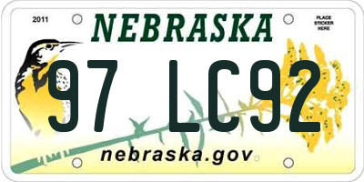 NE license plate 97LC92