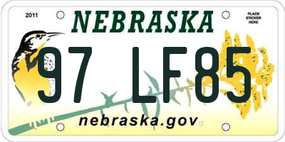 NE license plate 97LF85